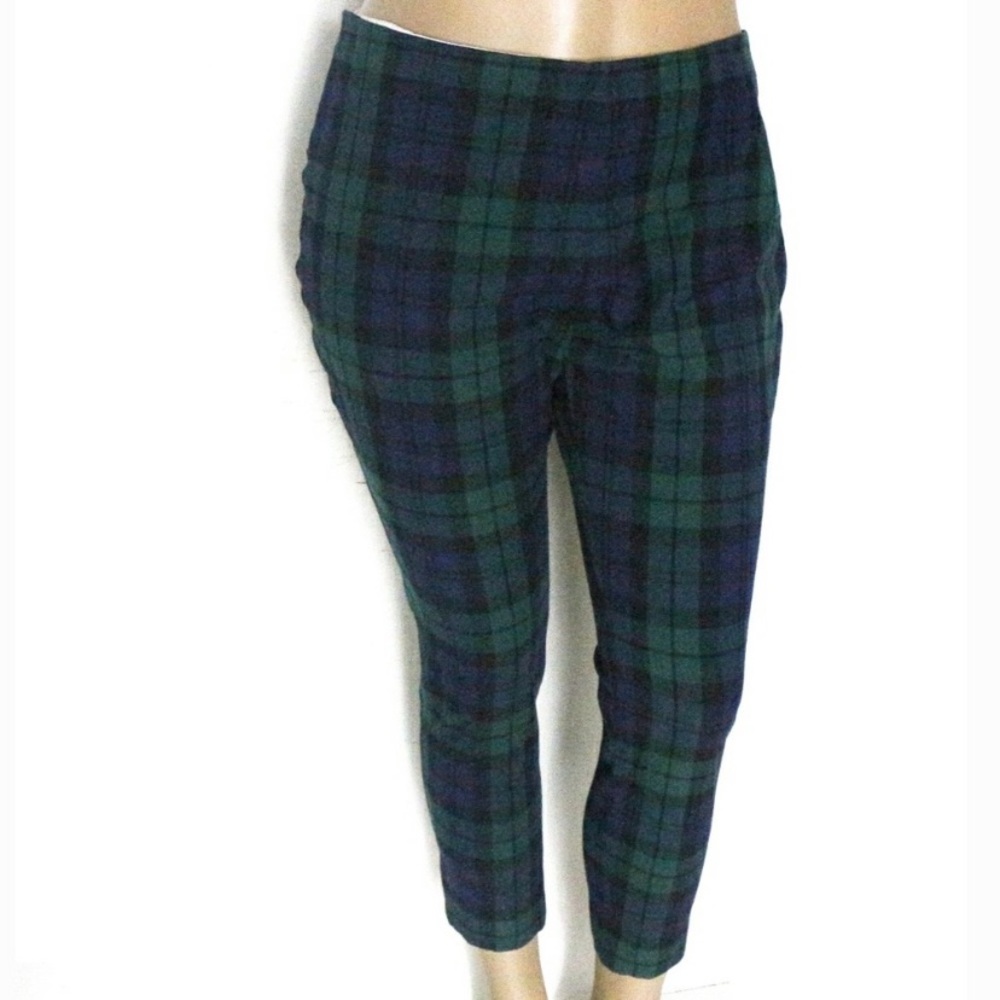 Land’s End Suit Plaid Pants Slim Leg Navy Green 18 - Picture 4 of 15